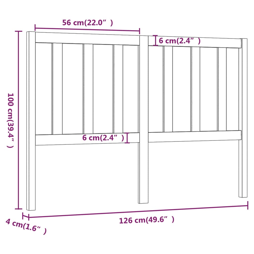 Testiera per Letto Nera 126x4x100 cm in Legno Massello di Pino | homemem39
