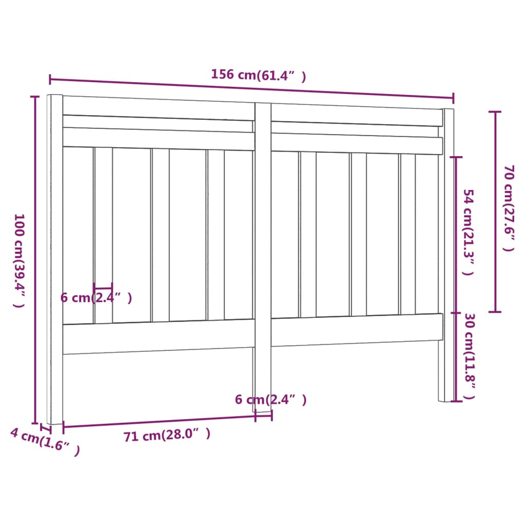Testiera per Letto Bianca 156x4x100 cm Legno Massello di Pino | homemem39