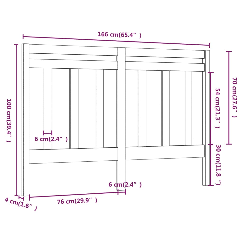 Testiera per Letto Nera 166x4x100 cm in Legno Massello di Pino | homemem39