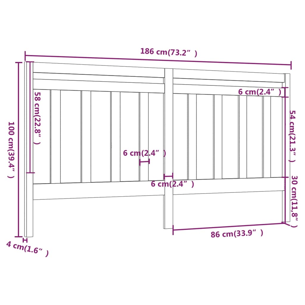 Testiera per Letto Nera 186x4x100 cm in Legno Massello di Pino | homemem39