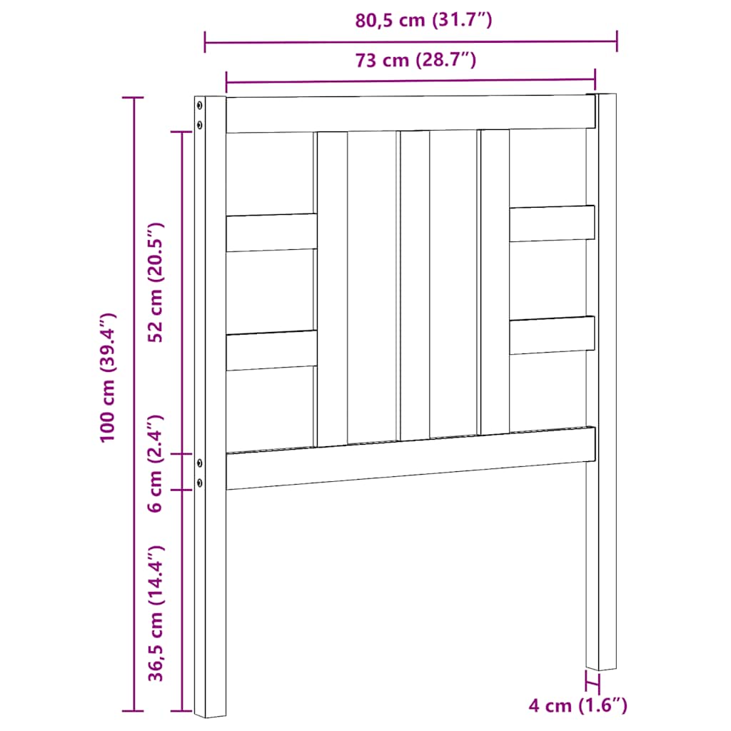 Testiera per Letto Bianca 81x4x100 cm in Legno Massello di Pino