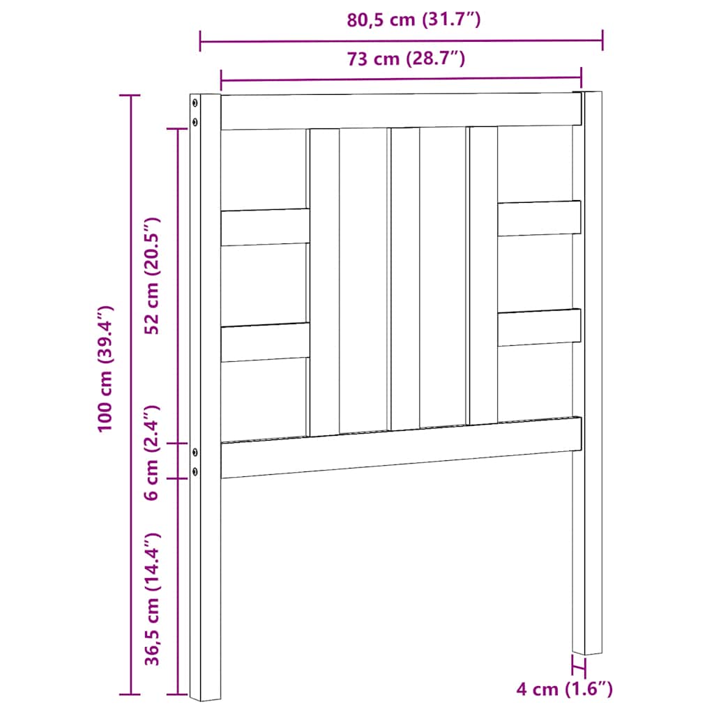 Testiera per Letto Nera 81x4x100 cm in Legno Massello di Pino | homemem39