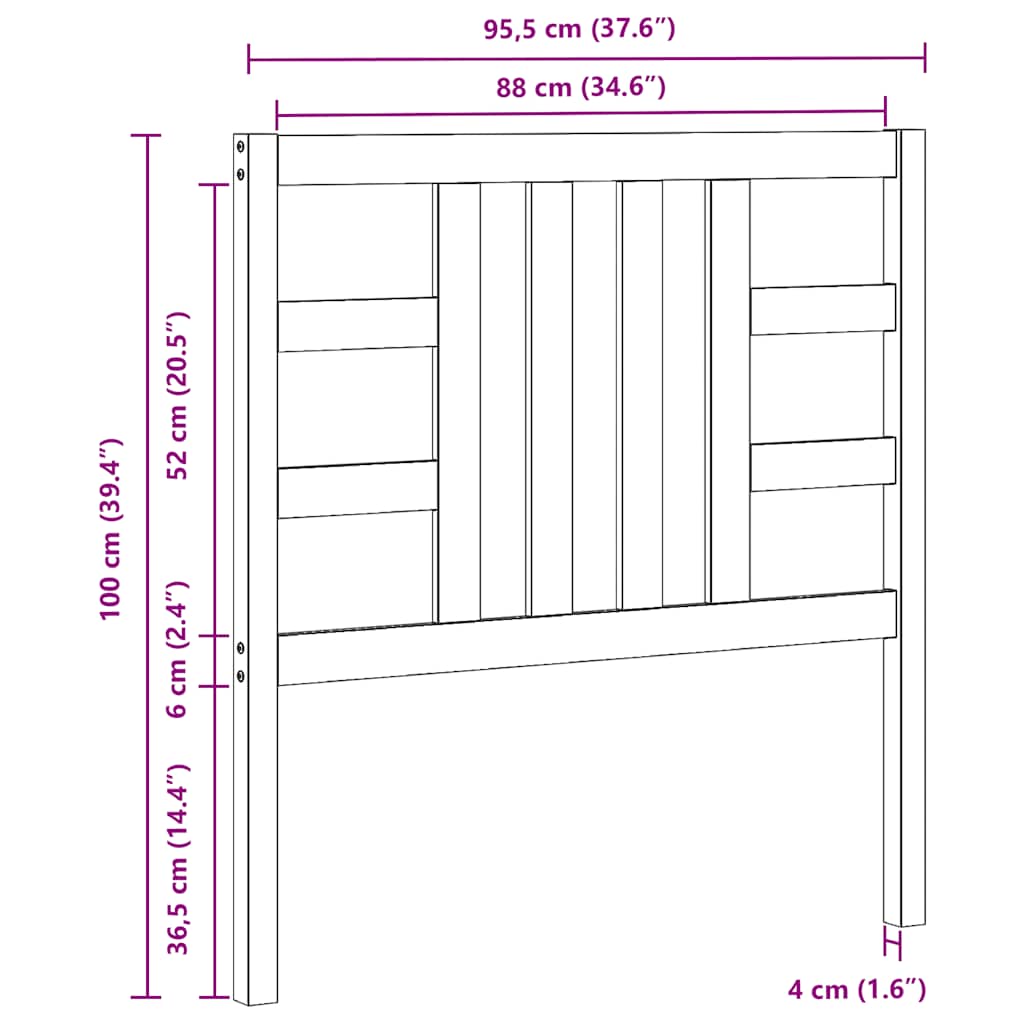 Testiera per Letto Nera 96x4x100 cm in Legno Massello di Pino - homemem39