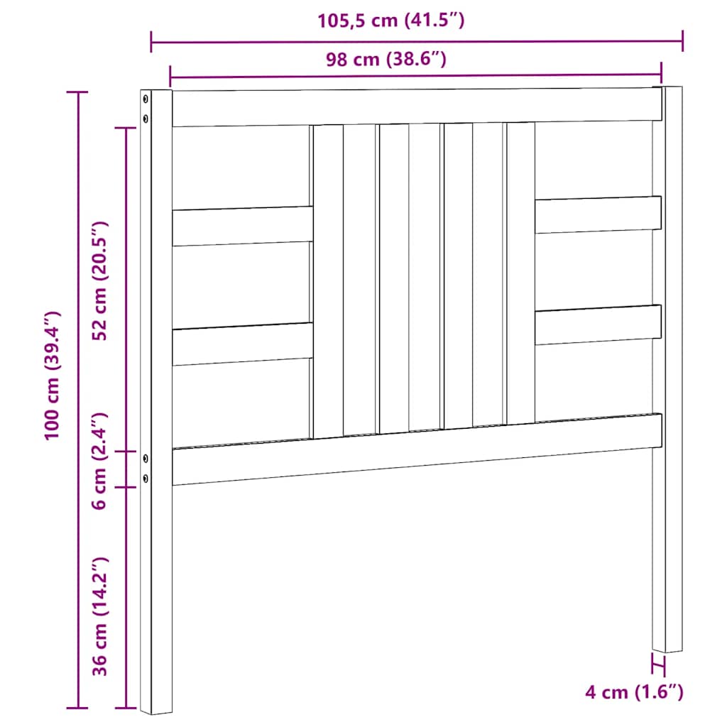 Testiera per Letto Grigia 106x4x100 cm Legno Massello di Pino - homemem39