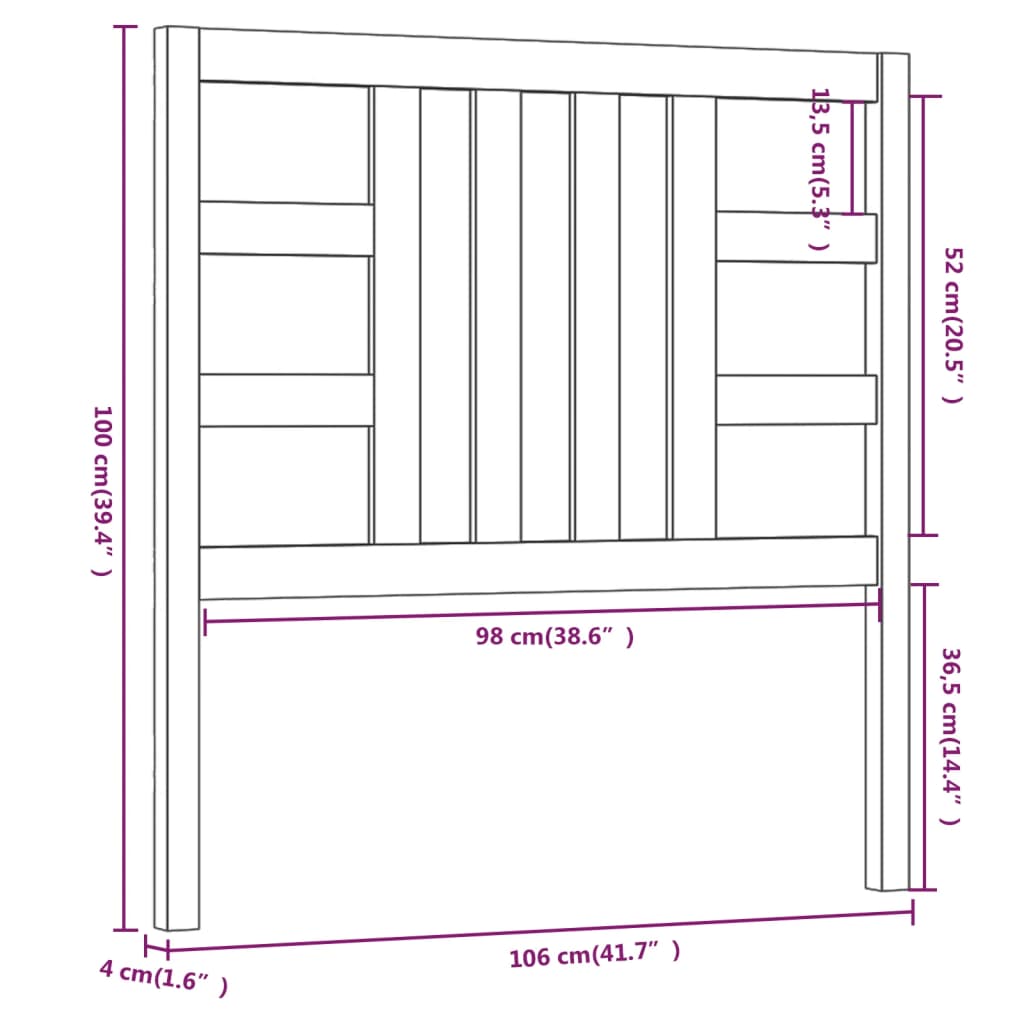 Testiera per Letto Ambra 106x4x100 cm in Legno Massello di Pino - homemem39