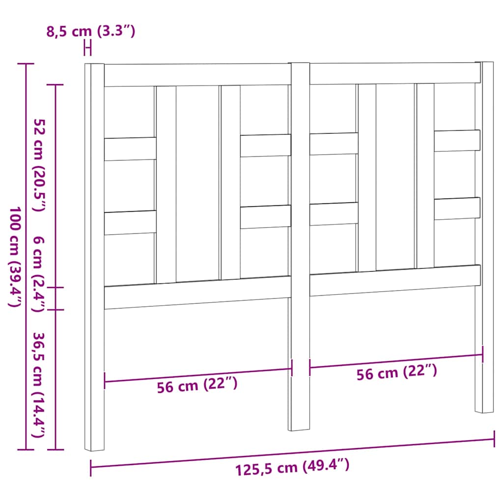 Testiera per Letto Nera 126x4x100 cm in Legno Massello di Pino