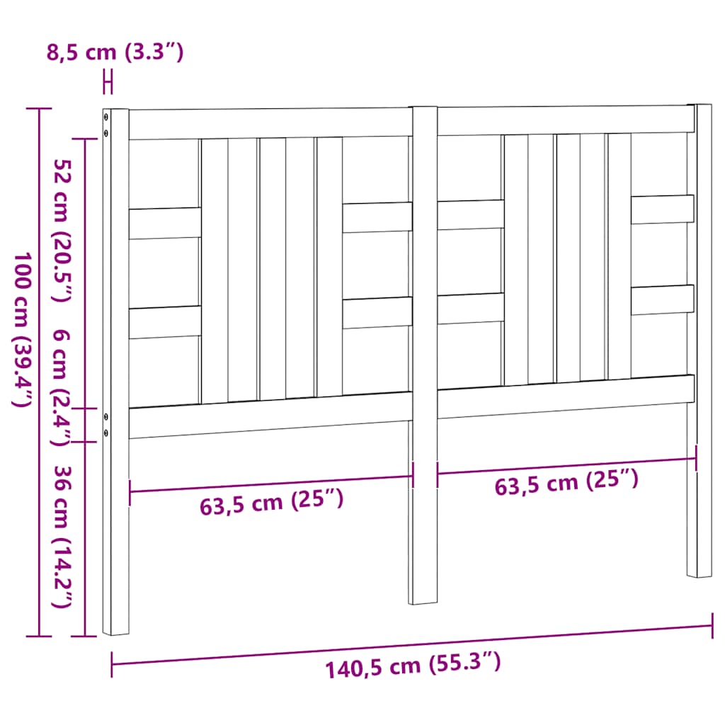 Headboard for Bed 141x4x100 cm in Solid Pine Wood