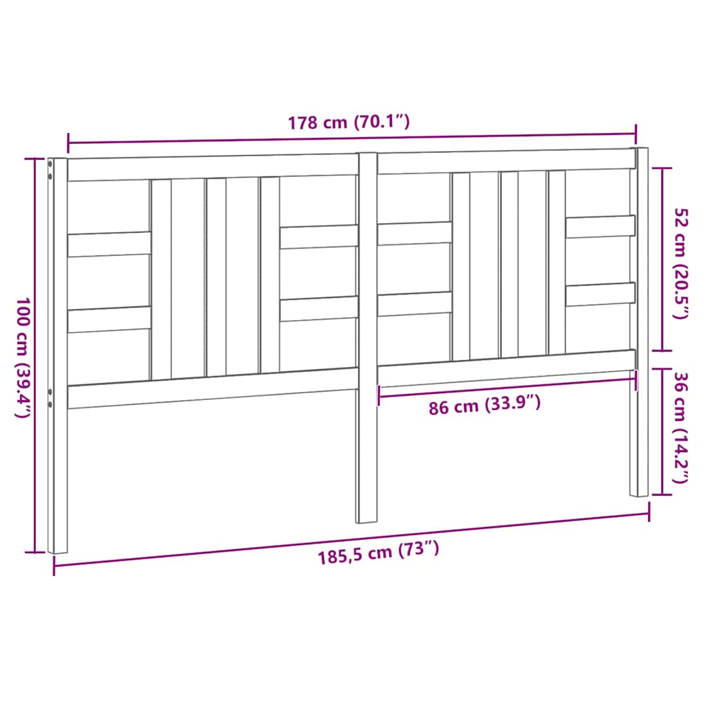 Gray Bed Headboard 186x4x100cm in Solid Pine Wood