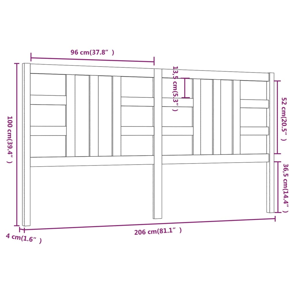 Testiera per Letto 206x4x100 cm in Legno Massello di Pino - homemem39