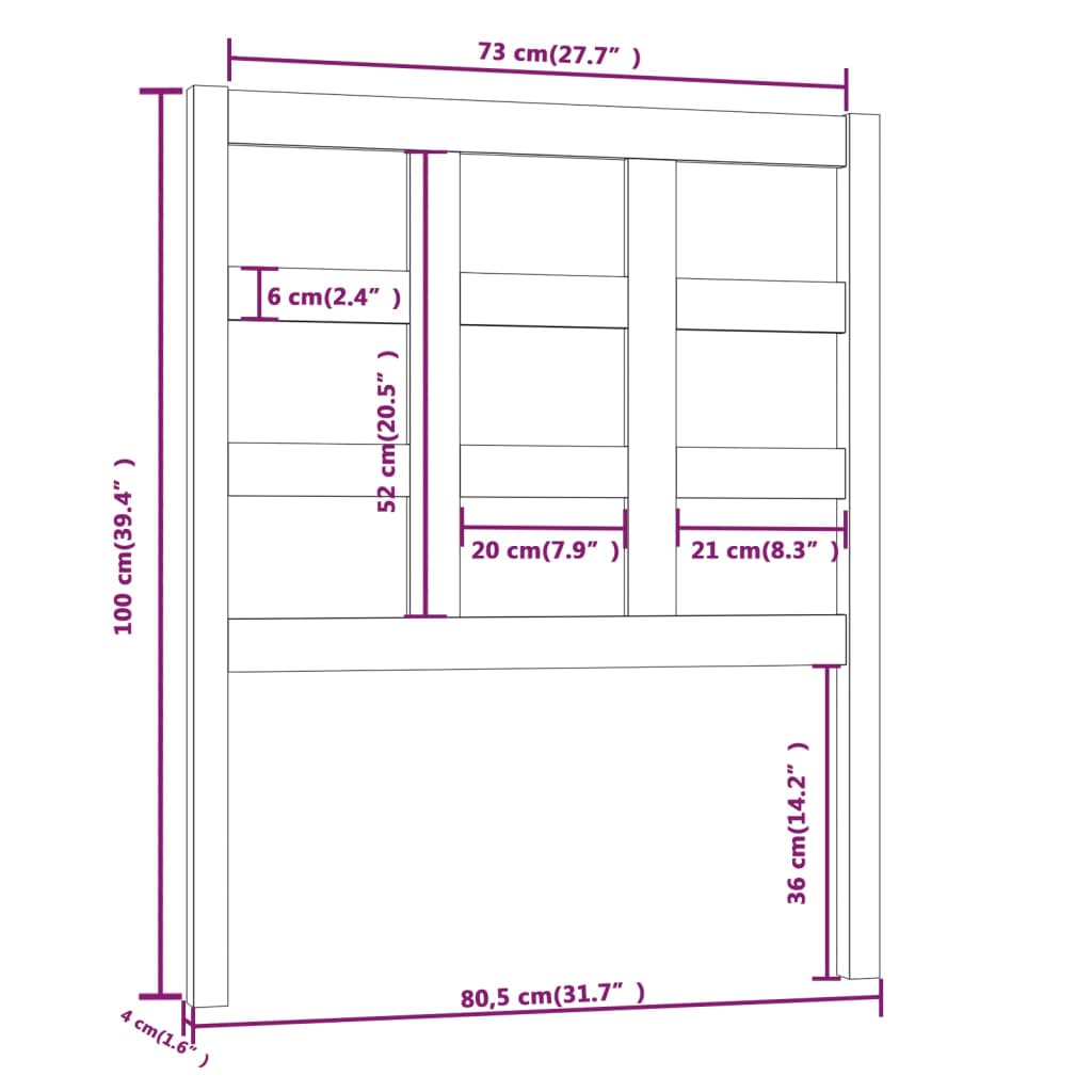 Testiera per Letto ambra 80,5x4x100cm in Legno Massello di Pino - homemem39
