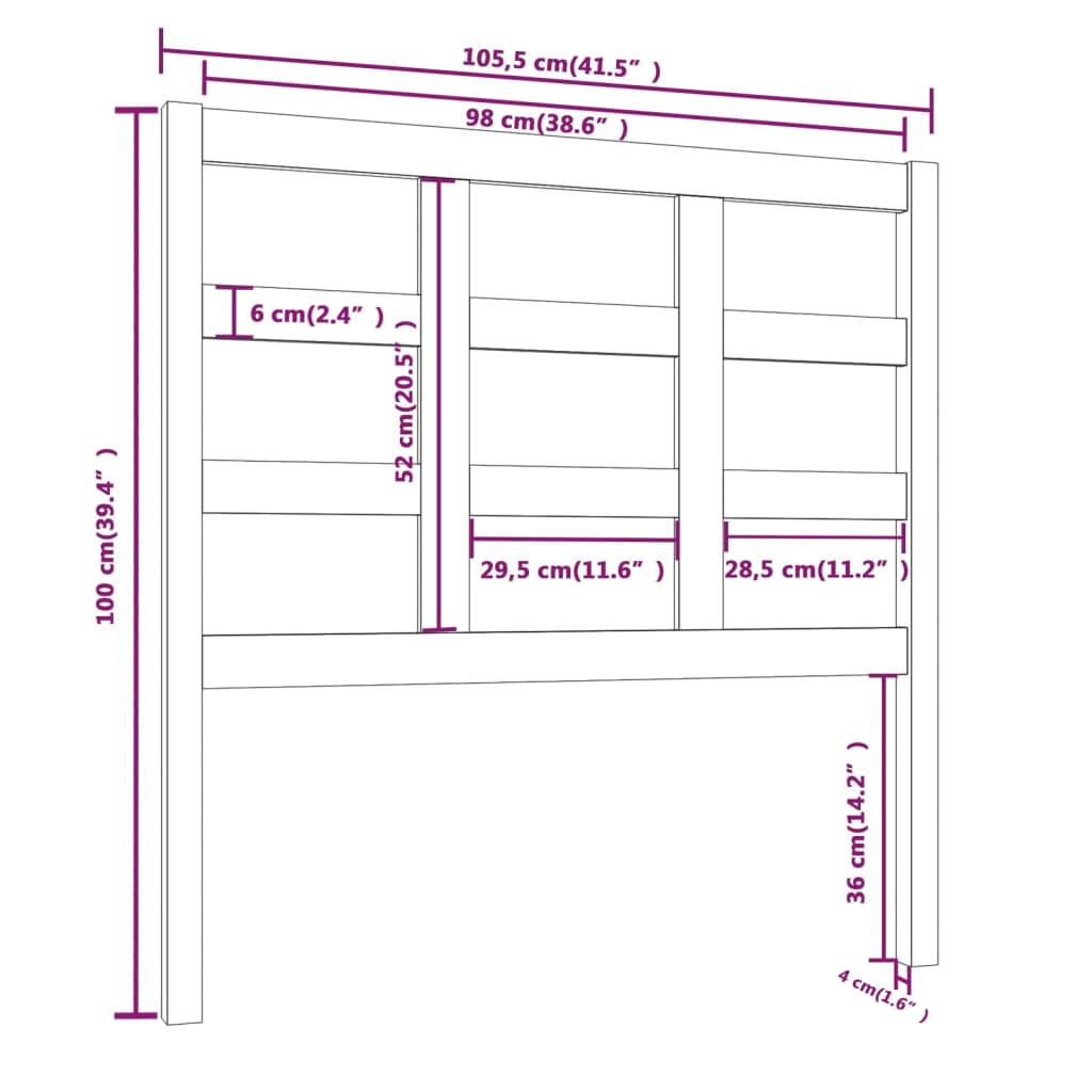 Testiera per Letto Grigia 105,5x4x100 cm Legno Massello di Pino - homemem39
