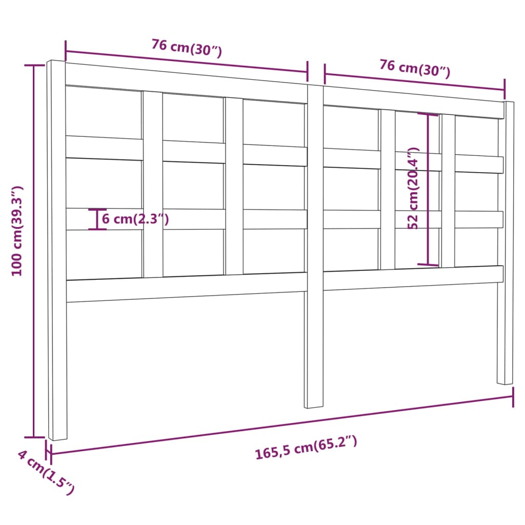 Testiera per Letto Nera 165,5x4x100cm in Legno Massello di Pino | homemem39