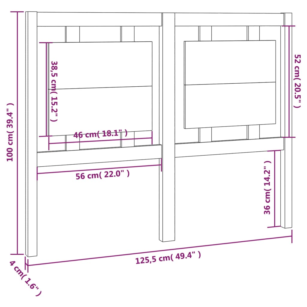 Testiera per Letto 125,5x4x100 cm in Legno Massello di Pino | homemem39