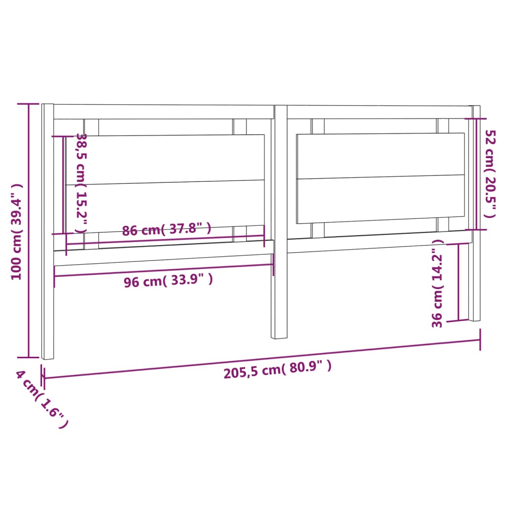Testiera per Letto 205,5x4x100 cm in Legno Massello di Pino | homemem39
