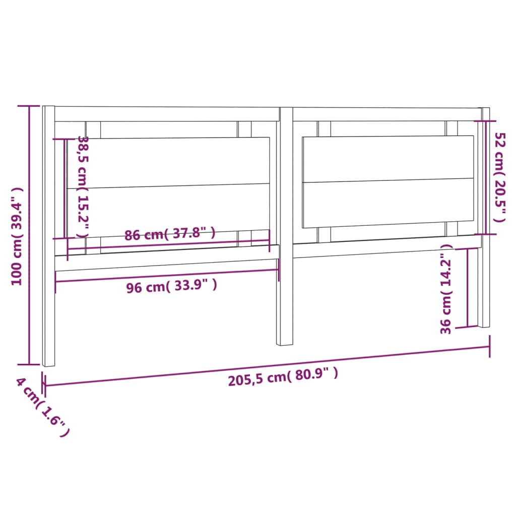 Testiera per Letto Bianca 205,5x4x100 cm Legno Massello di Pino | homemem39