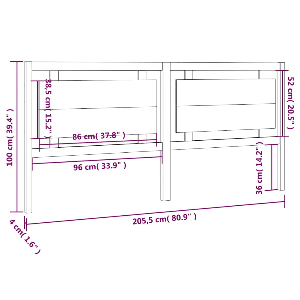 Testiera per Letto Grigia 205,5x4x100 cm Legno Massello di Pino | homemem39