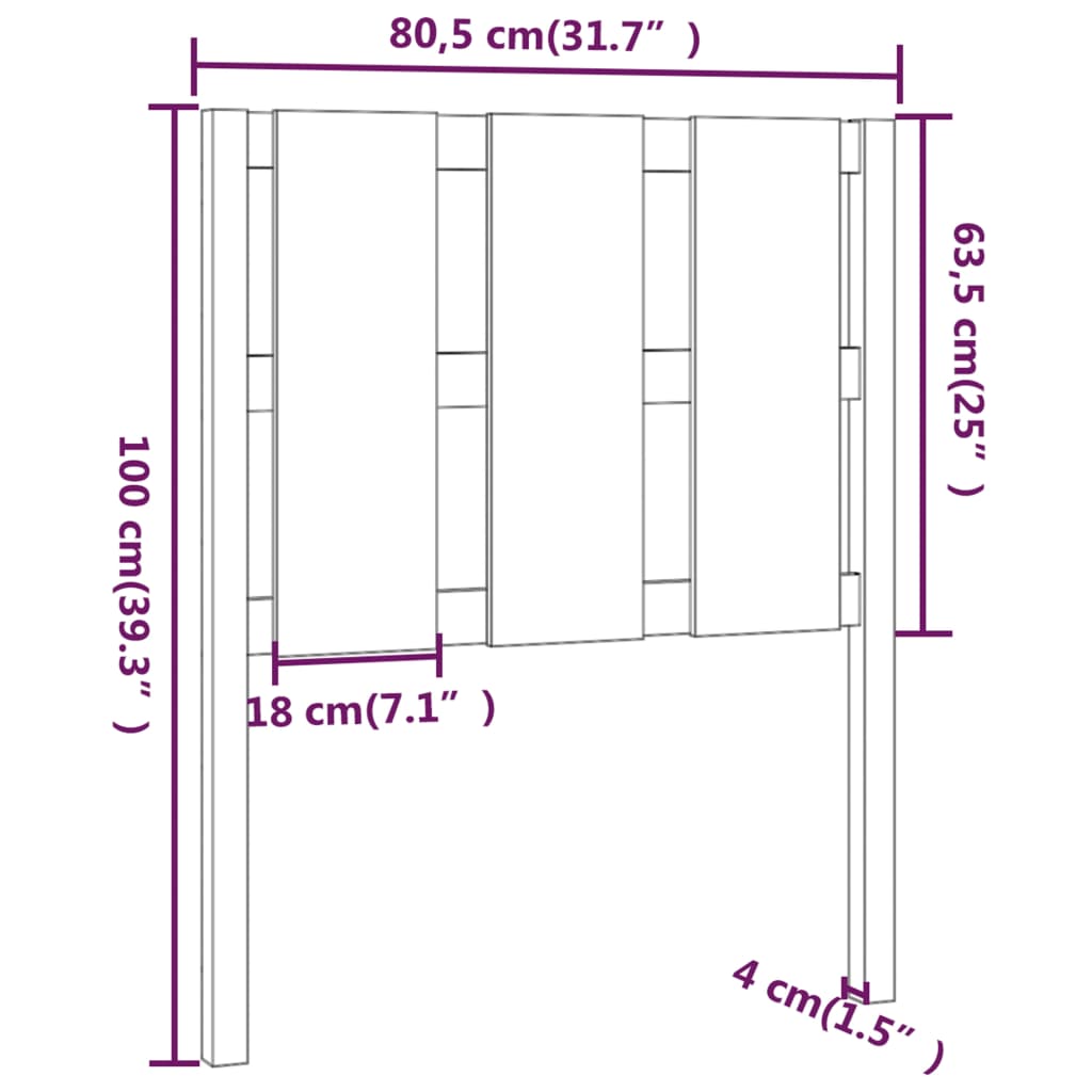 Testiera Letto Grigia 80,5x4x100 cm in Legno Massello di Pino - homemem39