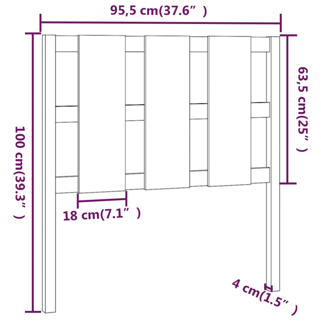 Testiera per Letto 95,5x4x100 cm Legno Massello di Pino - homemem39