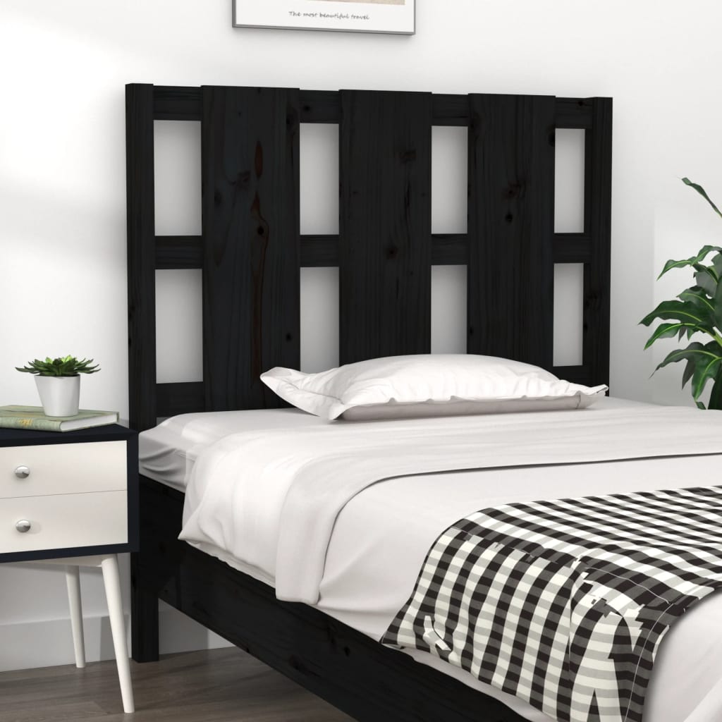 Testiera per Letto Nera 95,5x4x100 cm in Legno Massello di Pino - homemem39