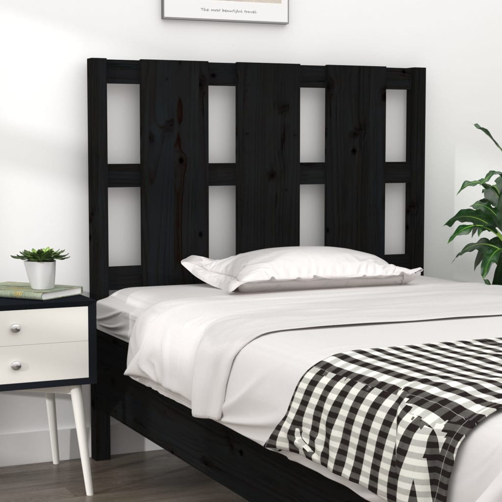 Testiera per Letto Nera 105,5x4x100cm in Legno Massello di Pino - homemem39