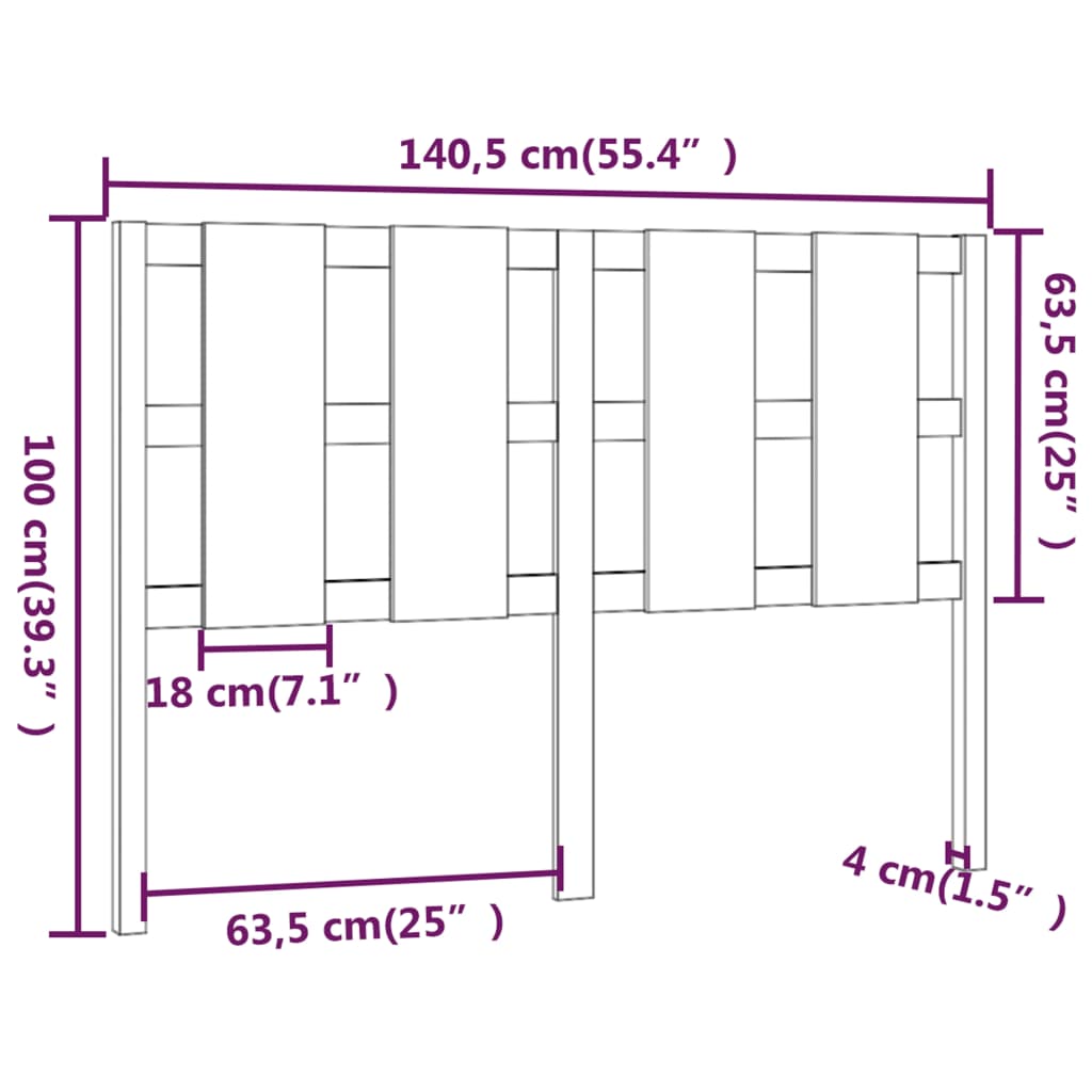 Testiera per Letto 140,5x4x100 cm Legno Massello di Pino | homemem39