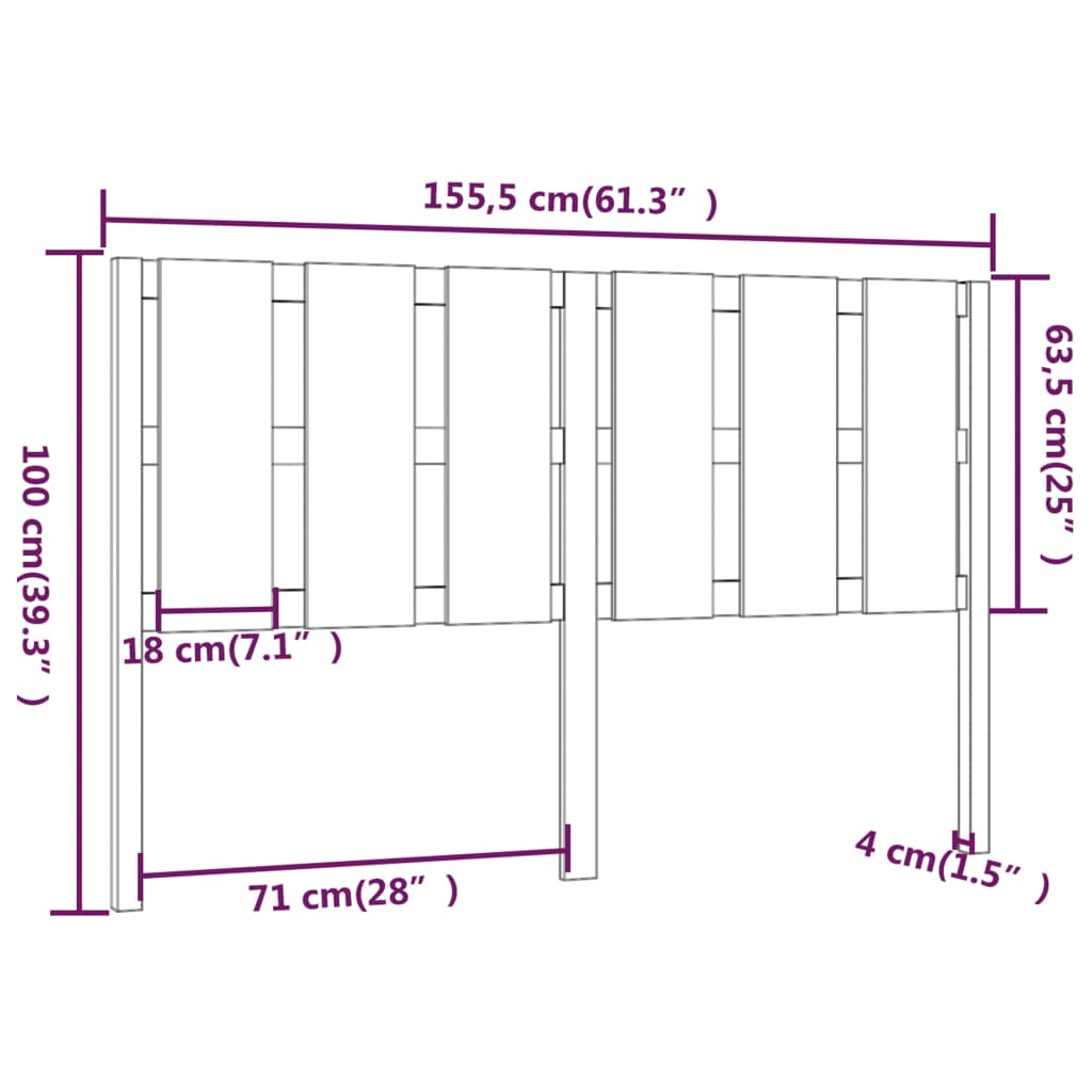 Testiera per Letto Nera 155,5x4x100cm in Legno Massello di Pino - homemem39