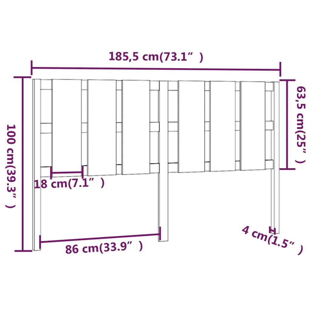 Testiera per Letto Nera 185,5x4x100cm in Legno Massello di Pino - homemem39