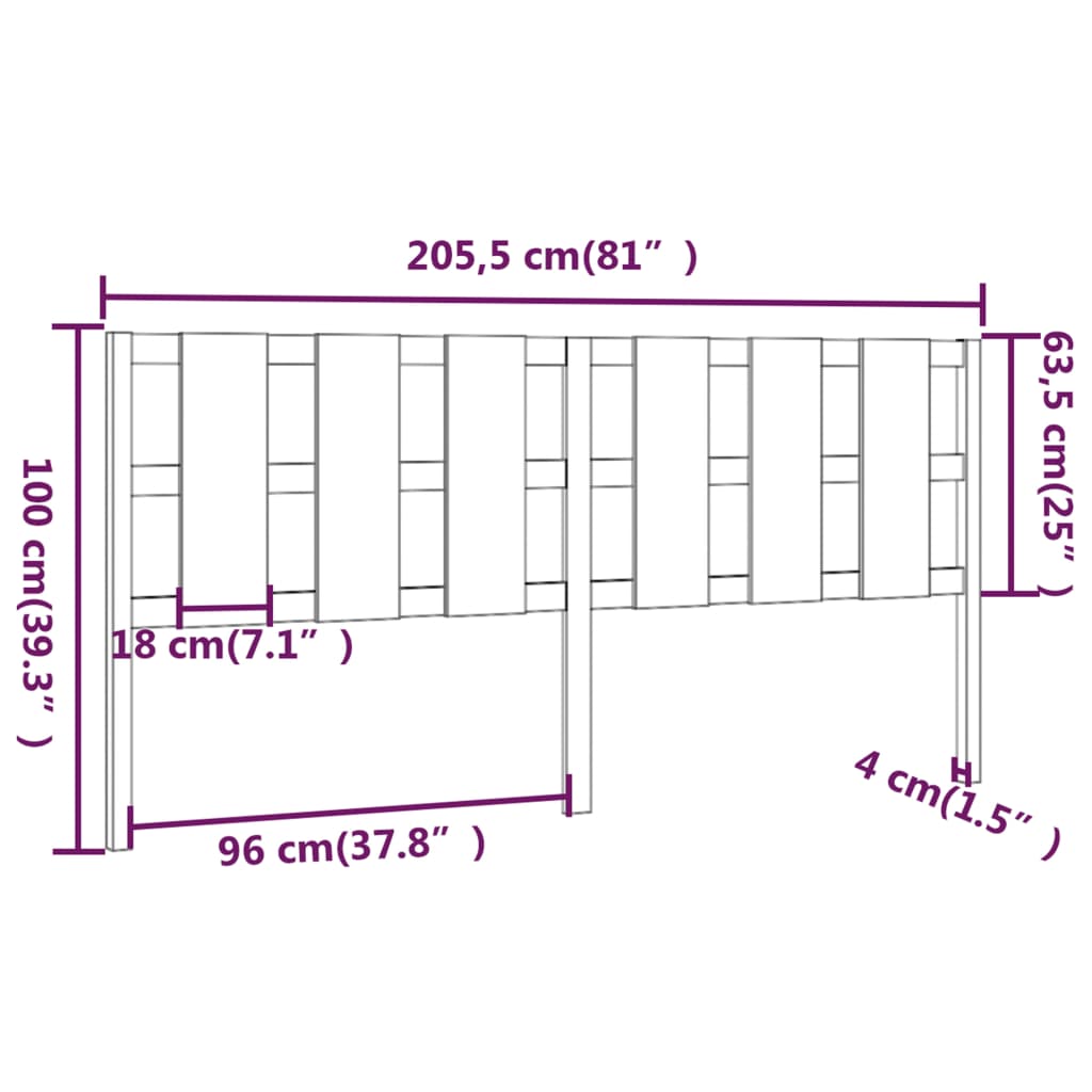 Testiera per Letto Grigia 205,5x4x100 cm Legno Massello di Pino | homemem39