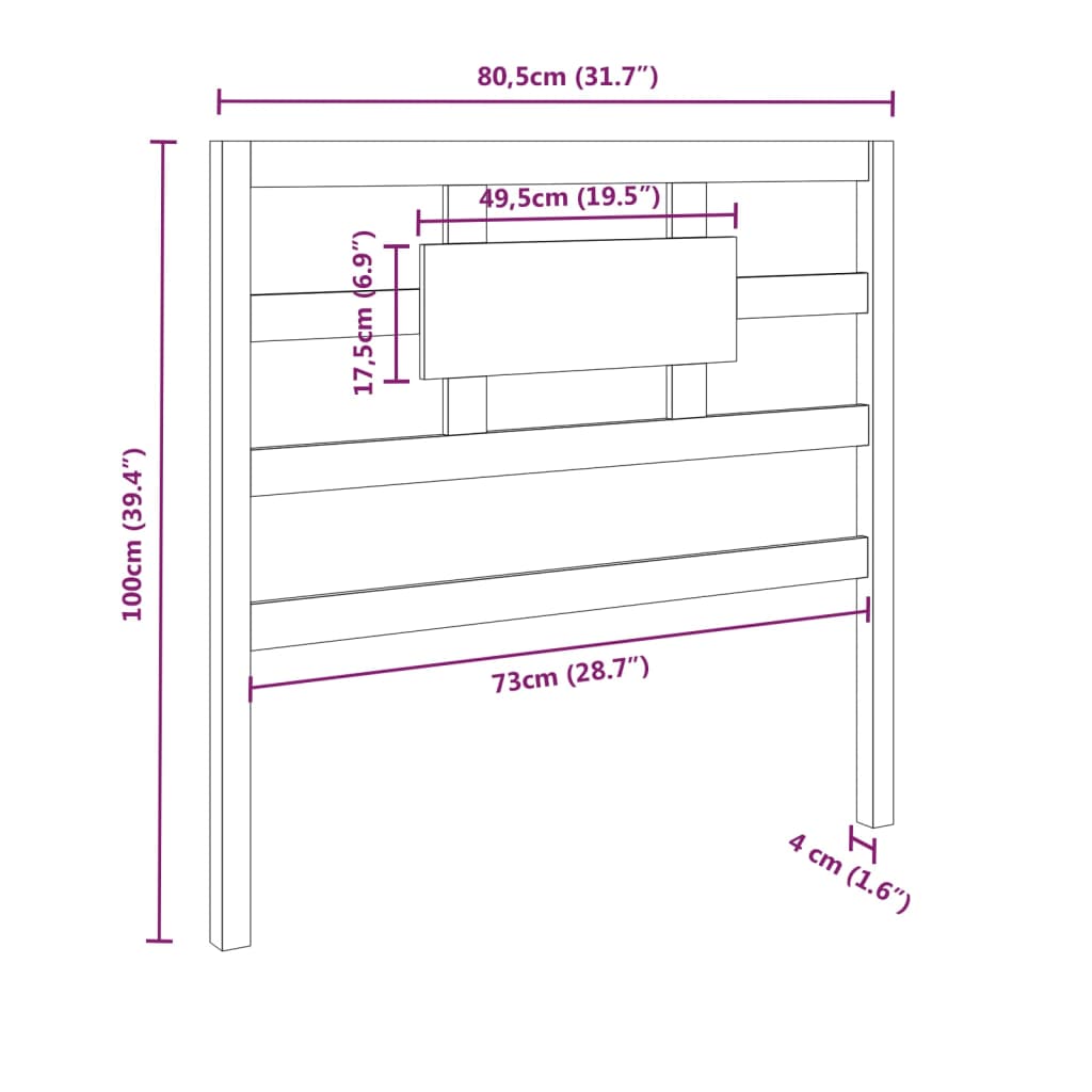 Testiera per Letto ambra 80,5x4x100cm in Legno Massello di Pino - homemem39