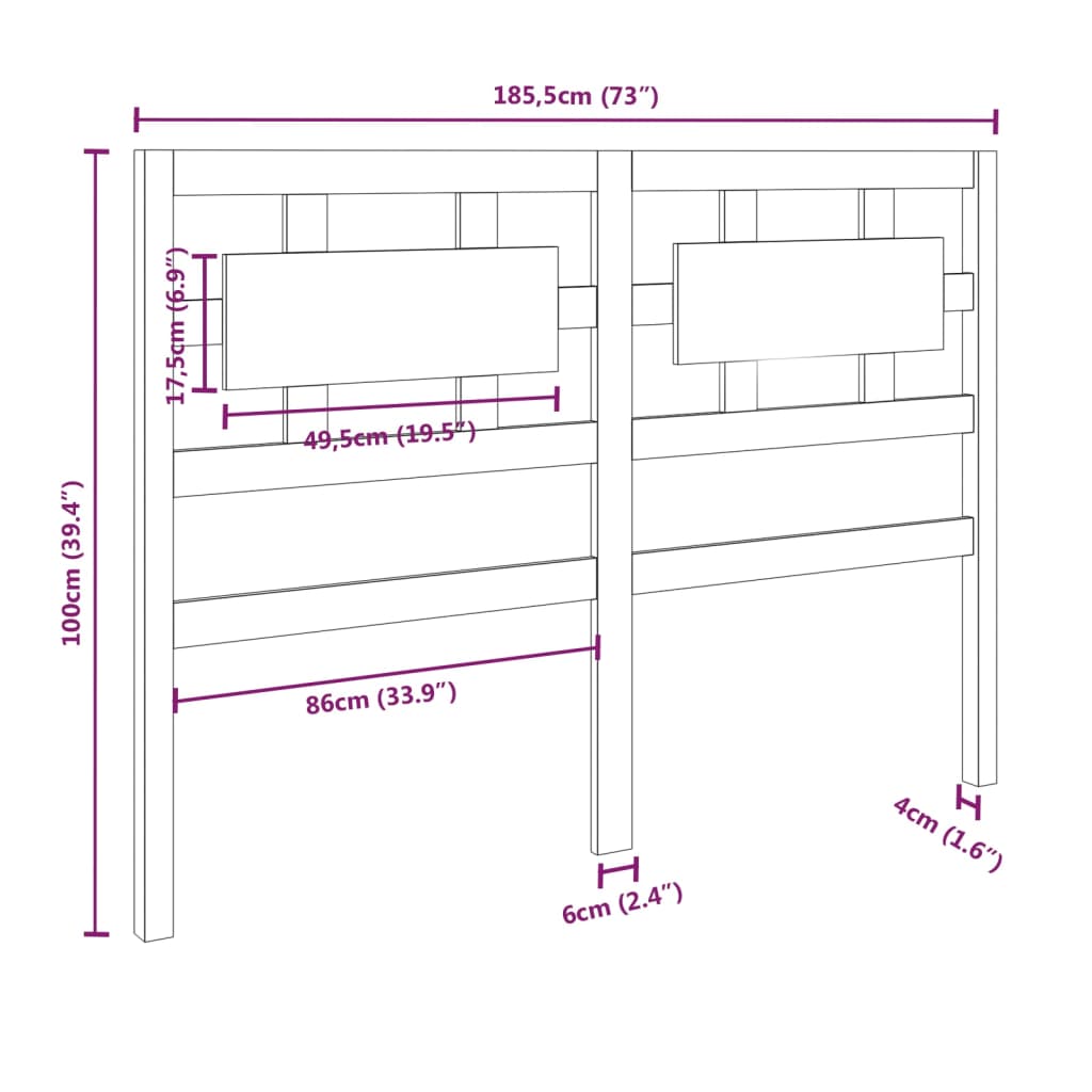 Testiera per Letto Bianca 185,5x4x100 cm Legno Massello di Pino - homemem39
