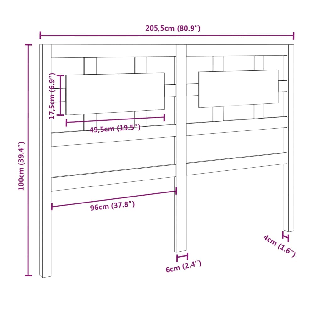 Testiera per Letto Grigia 205,5x4x100 cm Legno Massello di Pino | homemem39