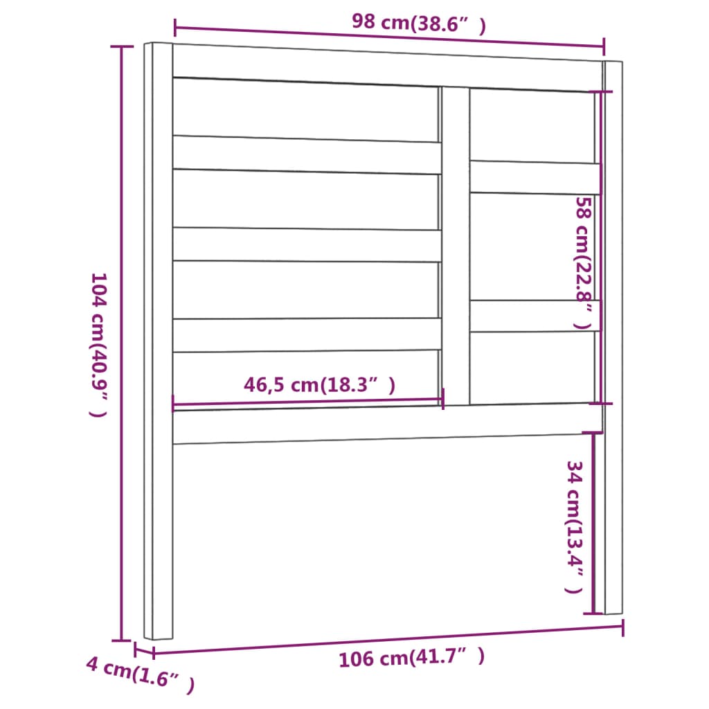 Testiera per Letto Nera 106x4x104 cm in Legno Massello di Pino | homemem39