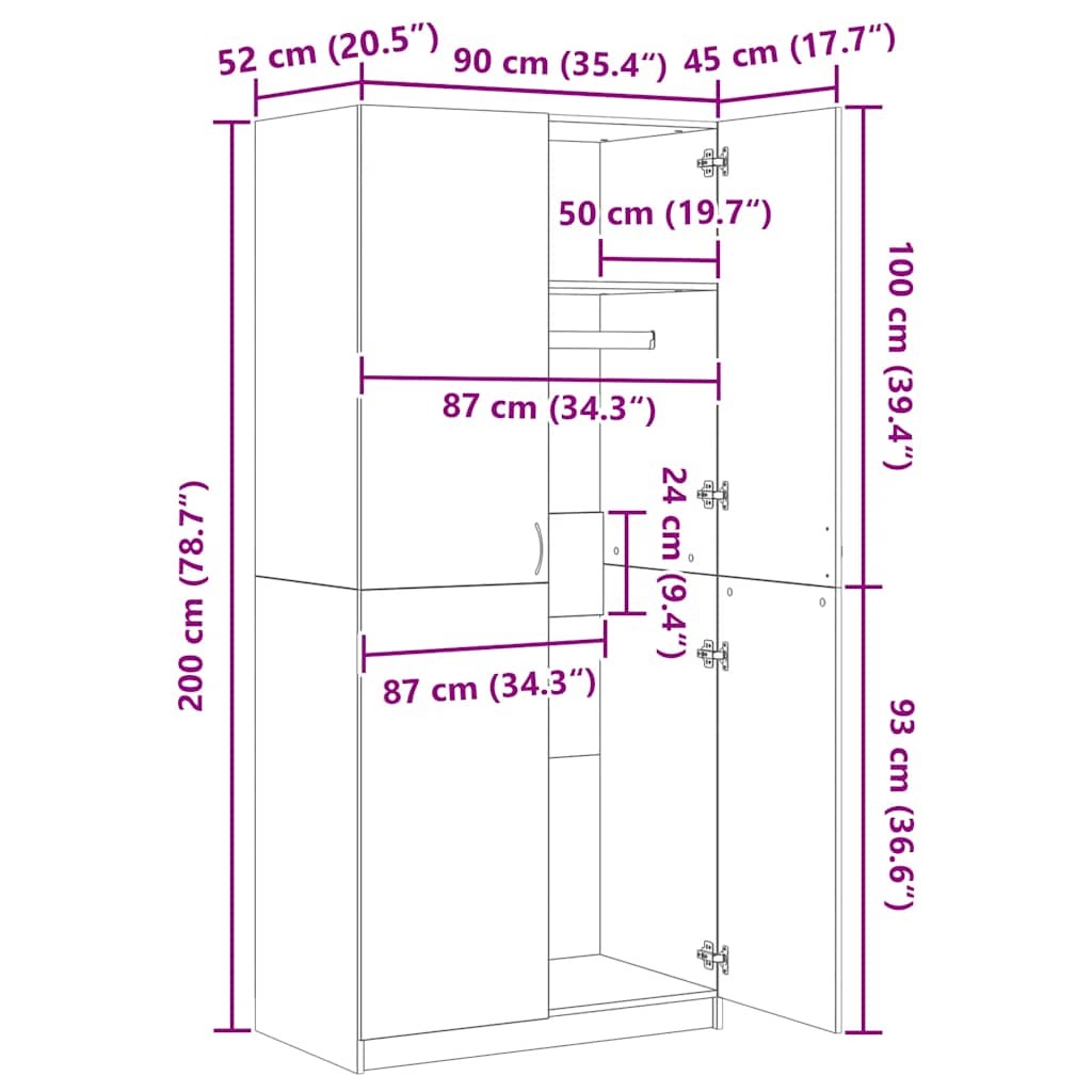 Armadio Rovere Fumo 90x52x200 cm in Legno Multistrato | homemem39
