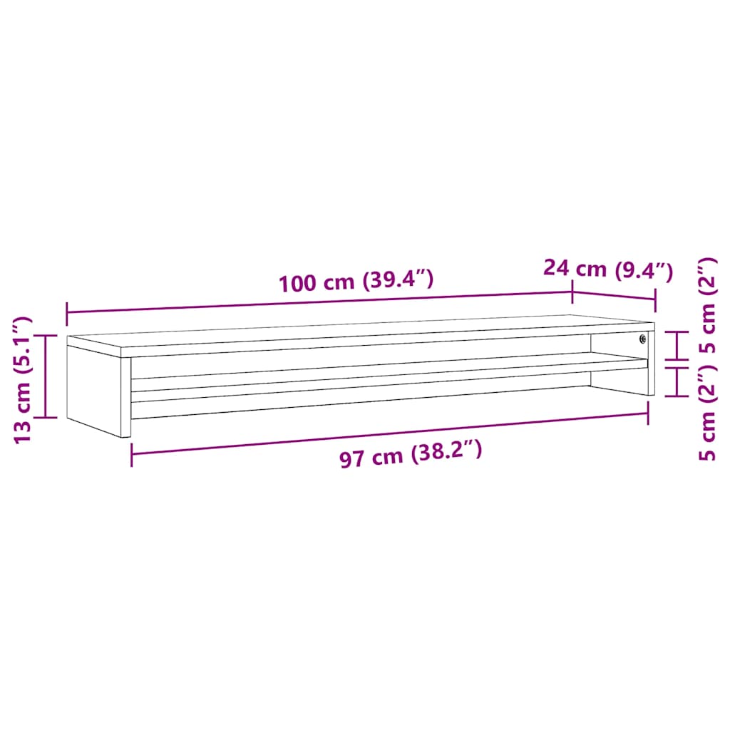 Supporto per Monitor Rovere Fumo 100x24x13 cm Legno Multistrato | homemem39