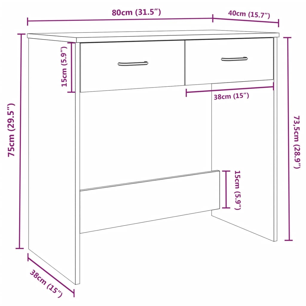 Scrivania Rovere Fumo 80x40x75 cm in Legno Multistrato - homemem39
