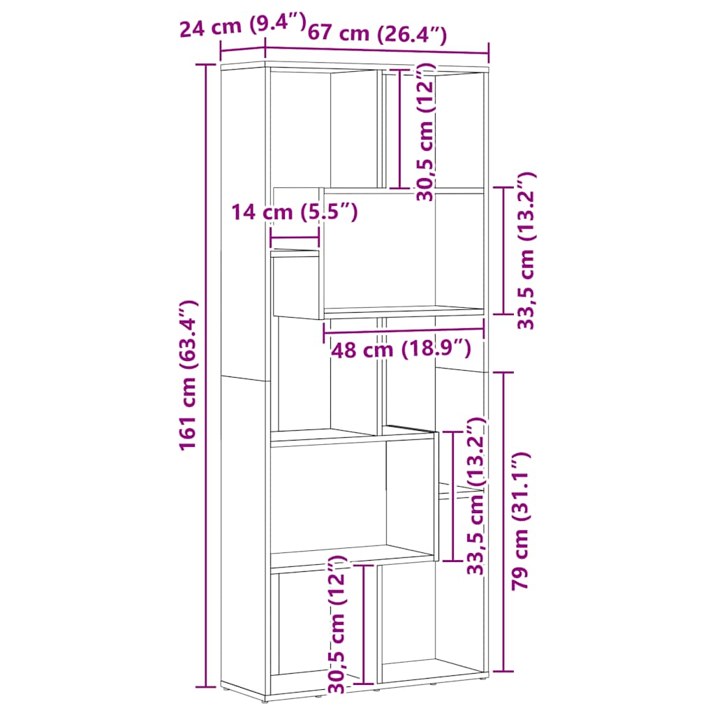 Libreria Rovere Fumo 67x24x161 cm in Legno Multistrato | homemem39