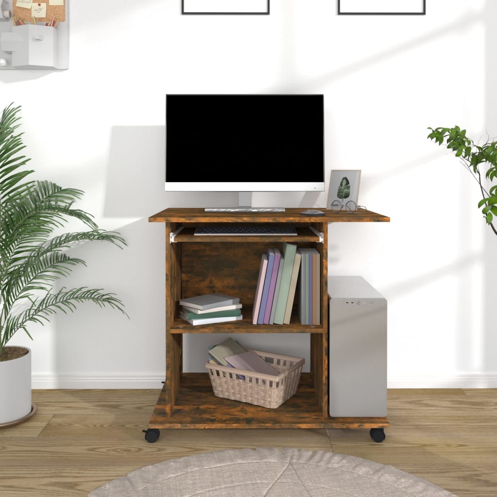 Scrivania per Computer Rovere Fumo 80x50x75cm Legno Multistrato - homemem39