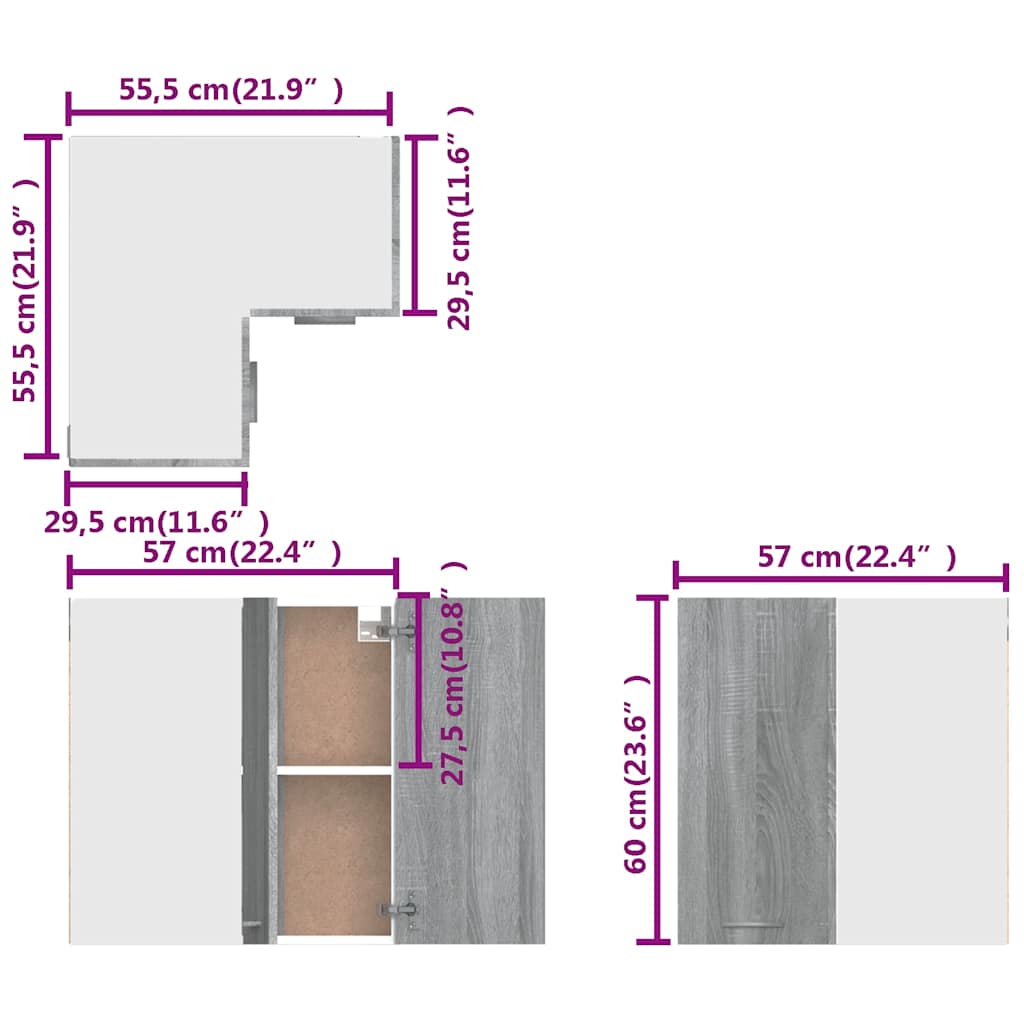 Mobile Pensile Angolo “Lyon” Grigio Sonoma 57x57x60 | homemem39