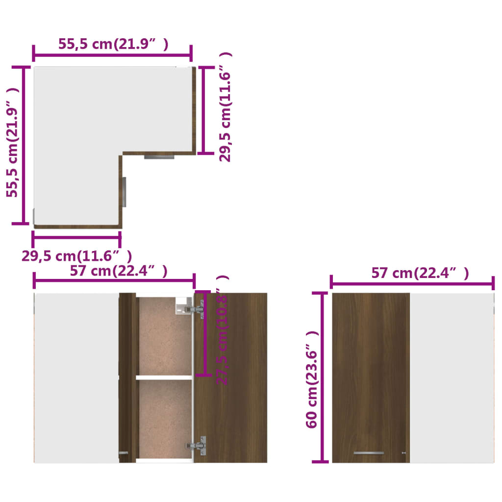 Mobile Pensile Angolo “Lyon” Rovere Marrone 57x57x60 - homemem39