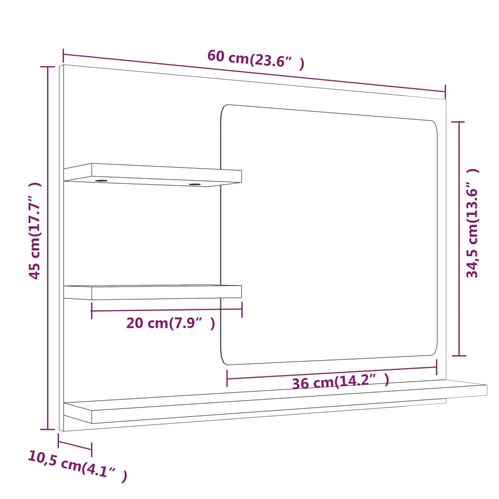 Specchio da Bagno Rovere Fumo 60x10,5x45cm in Legno Multistrato | homemem39