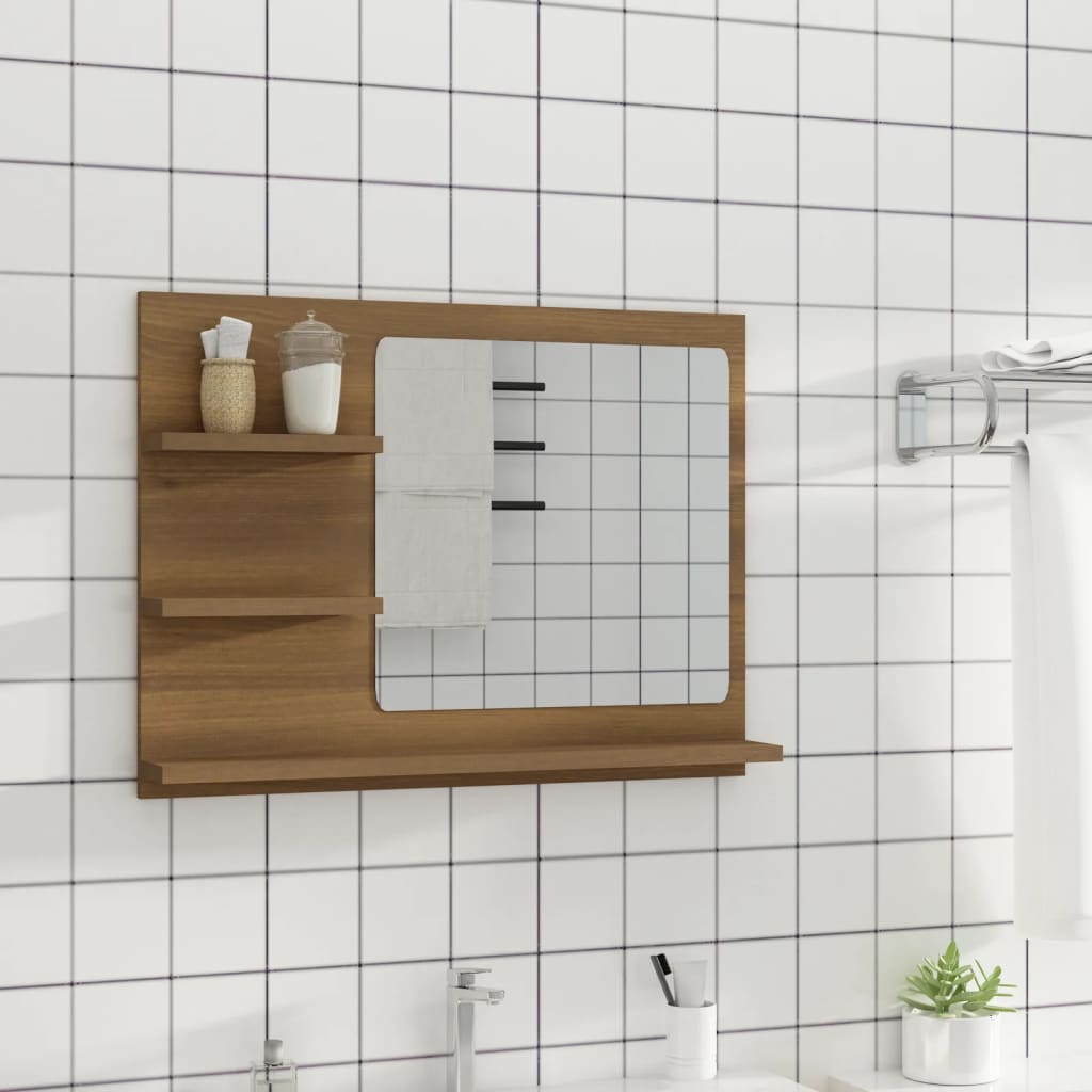 Badezimmerspiegel aus brauner Eiche, 60 x 10,5 x 45 cm, Mehrschichtholz