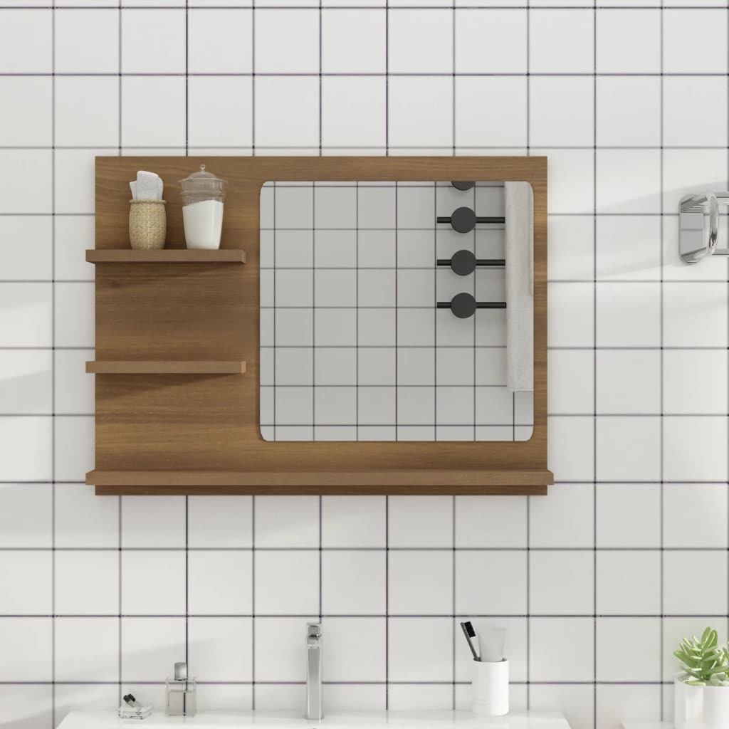 Badezimmerspiegel aus brauner Eiche, 60 x 10,5 x 45 cm, Mehrschichtholz