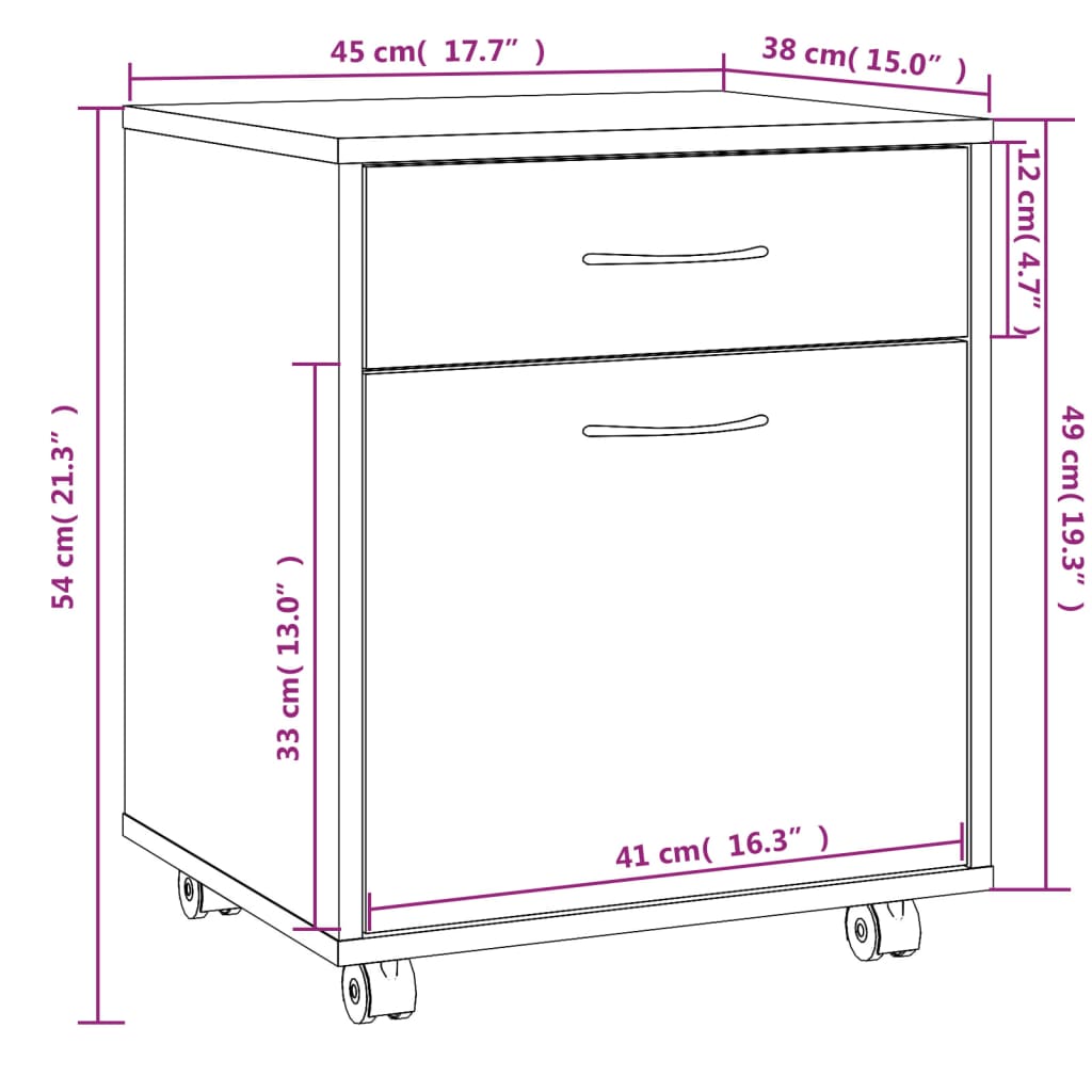Armadietto con Ruote Grigio Sonoma 45x38x54cm Legno Multistrato | homemem39