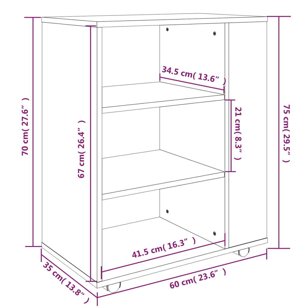 Armadietto con Ruote Grigio Sonoma 60x35x75cm Legno Multistrato | homemem39