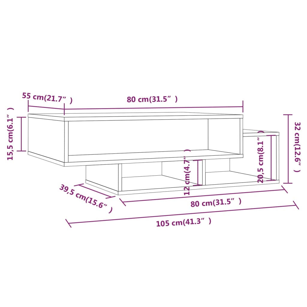 Tavolino da Salotto Rovere Fumo 105x55x32 cm Legno Multistrato | homemem39