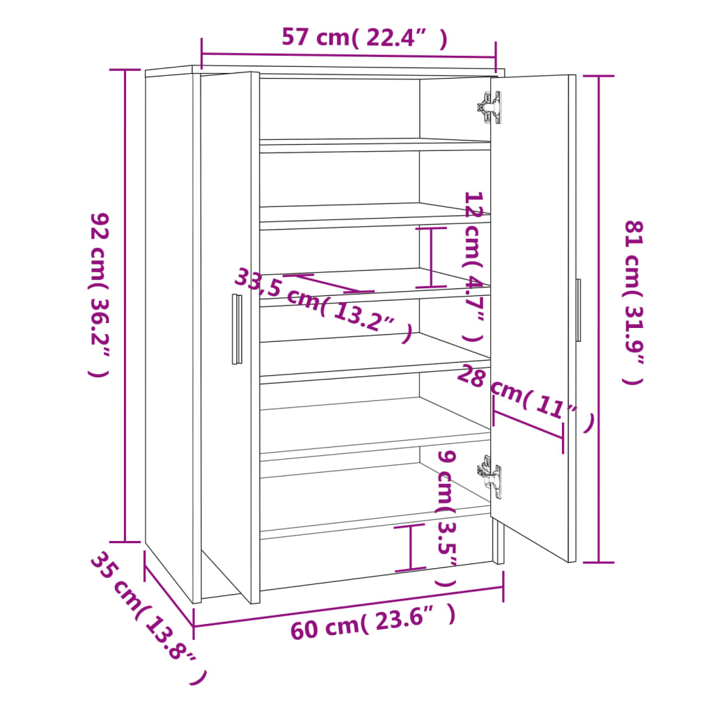 Scarpiera Grigio Sonoma 60x35x92 cm in Legno Multistrato