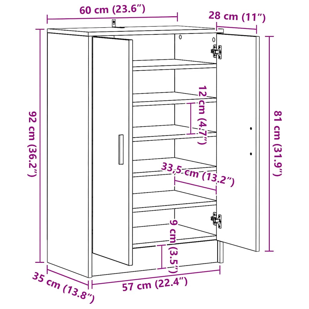 Scarpiera Grigio Sonoma 60x35x92 cm in Legno Multistrato