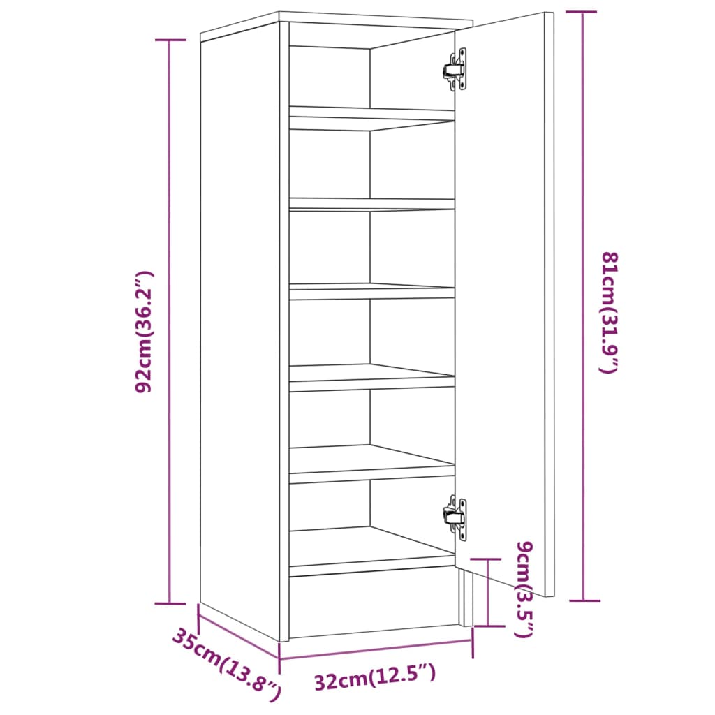 Sonoma Gray Shoe Rack 32x35x92 cm in Multilayer Wood