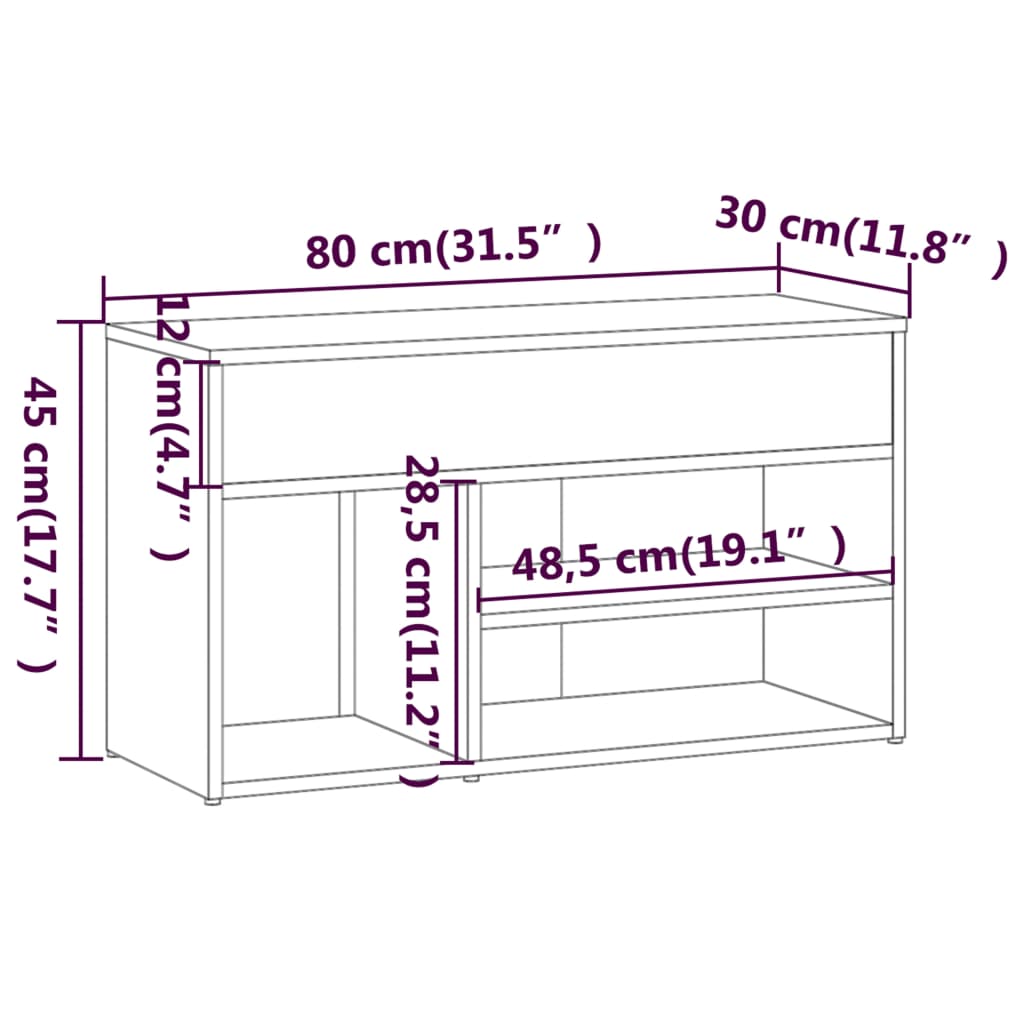Scarpiera Grigio Sonoma 80x30x45 cm in Legno Multistrato - homemem39