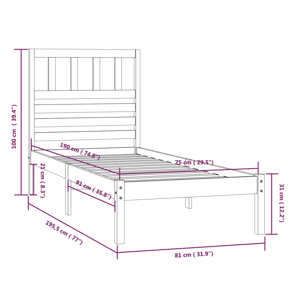 Giroletto 75x190 cm Small Single in Legno Massello di Pino | homemem39